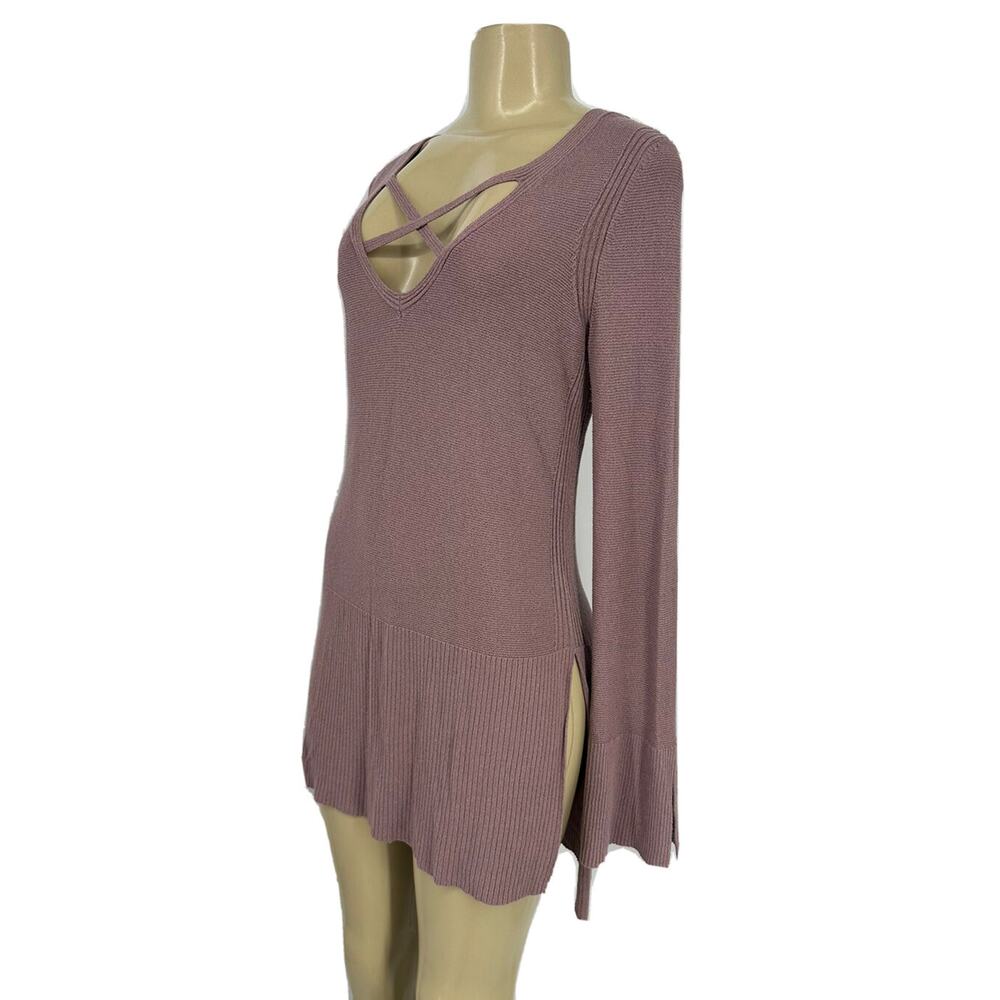 Free People Small Women Criss Cross Sweater V Neck Side Slits Pullover Tunic K22